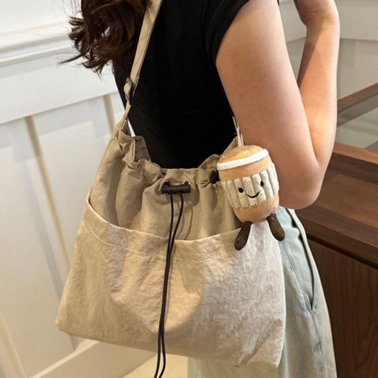 여성 데일리 나일론 복조리 백 가방 키링 set 베이지 여름 숄더백 가벼운 복조리백