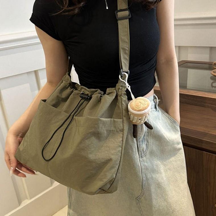 여성 데일리 나일론 복조리 백 가방 키링 set 카키 여름 숄더백 가벼운 복조리백