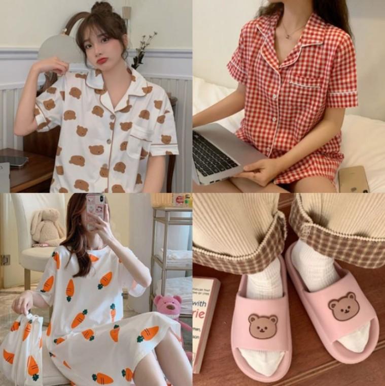반팔 셔츠 원피스 여름 잠옷 17종 모음전 아동 성인/ 곰돌이 슬리퍼 2종 / 봄 가을 파자마 상하의 세트