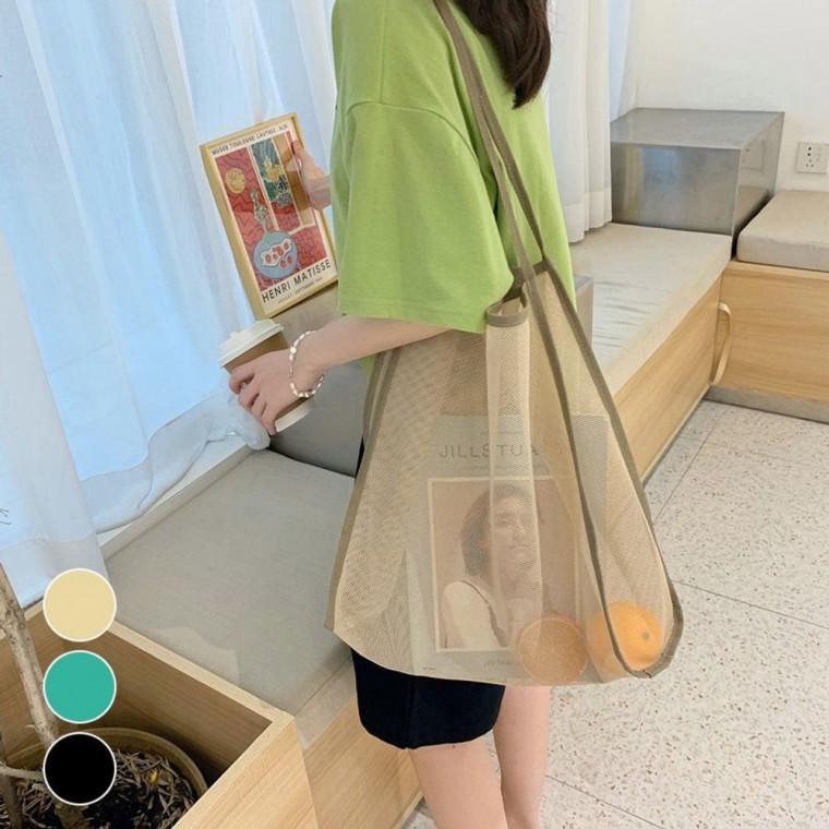 메쉬 심플 숄더백 여름 가방 비치백 수영장 망사 대용량 물놀이 주머니 시장바구니