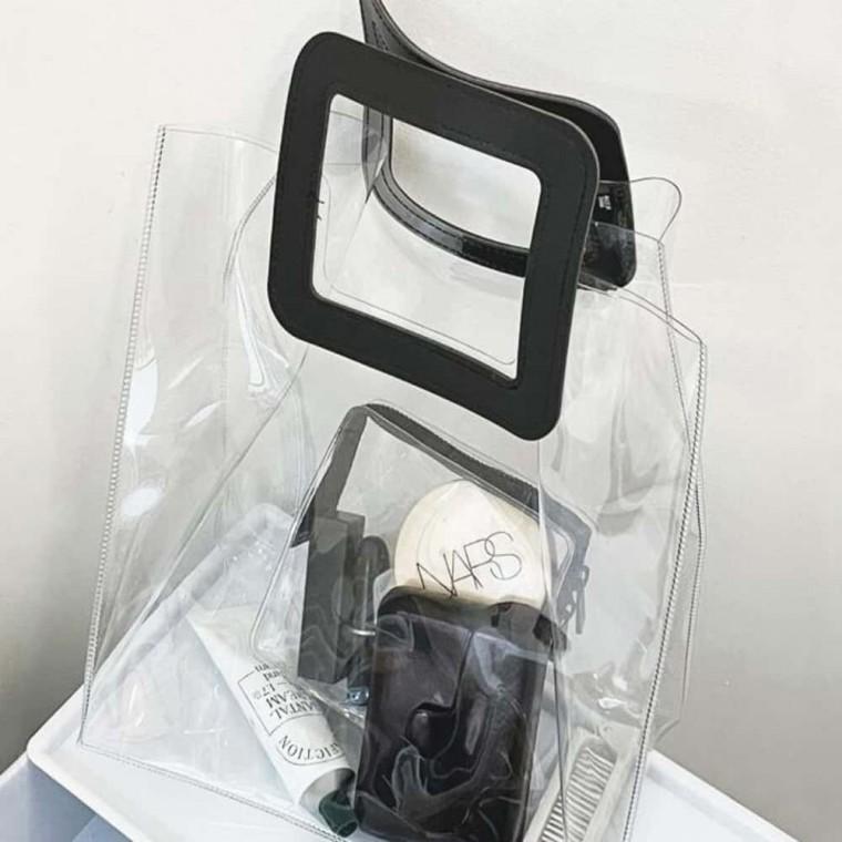 여름 수영장 해변 투명 토트백 색상임의