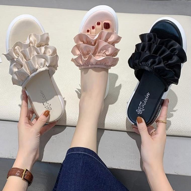 여성 4cm 발편한 프릴 쿠션 키높이슬리퍼 여름 실내화