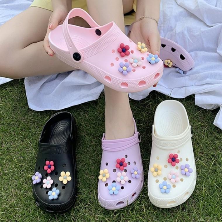 여성 발편한 에바 펀칭 플라워 여름 쿠션슬리퍼