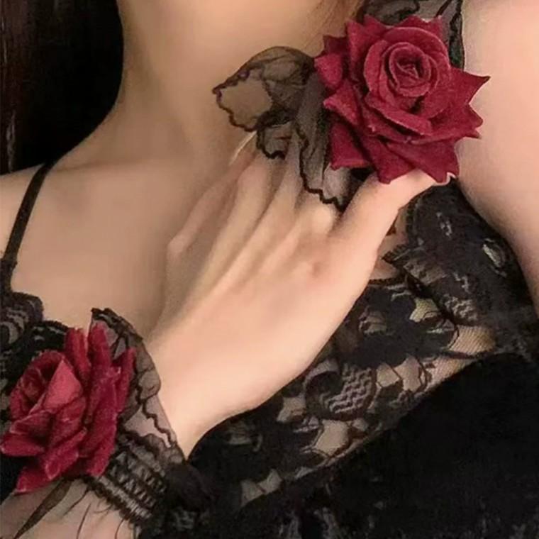 플라워 자수 레이스 팔토시 웨딩 드레스 파티룩 블랙 1P