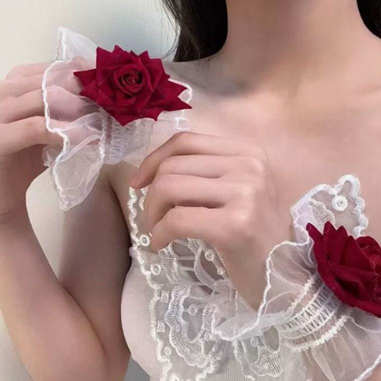 플라워 자수 레이스 팔토시 웨딩 드레스 파티룩 화이트 1P