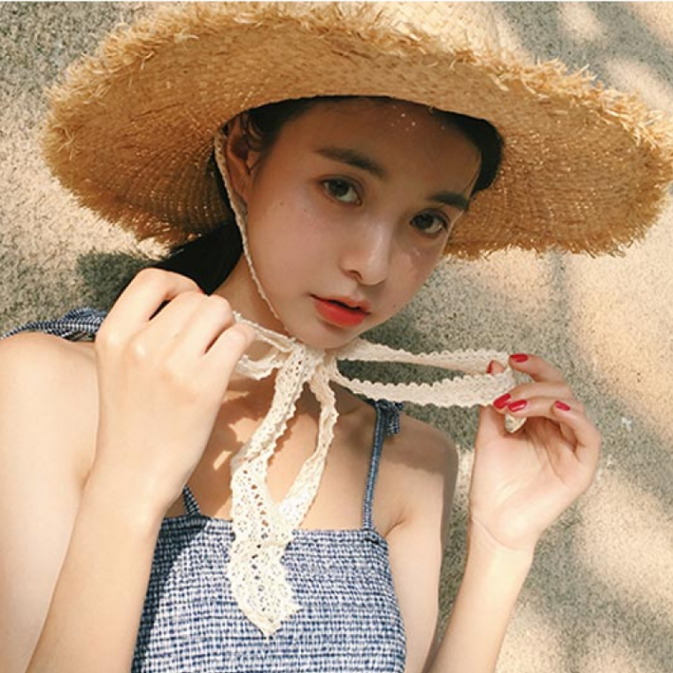 레이스 리본 보터햇/밀짚모자/여름모자