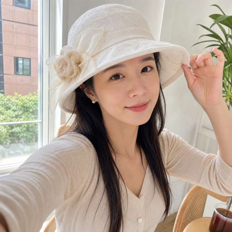 직구직판 장미 쉬폰 여성 여름모자 시원한 패션 버킷햇 휴양지 여행 나들이 중년여성모자