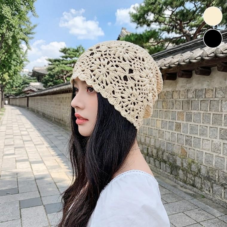 여성 여름비니 뜨개비니 짜임 여름모자 플라워짜임