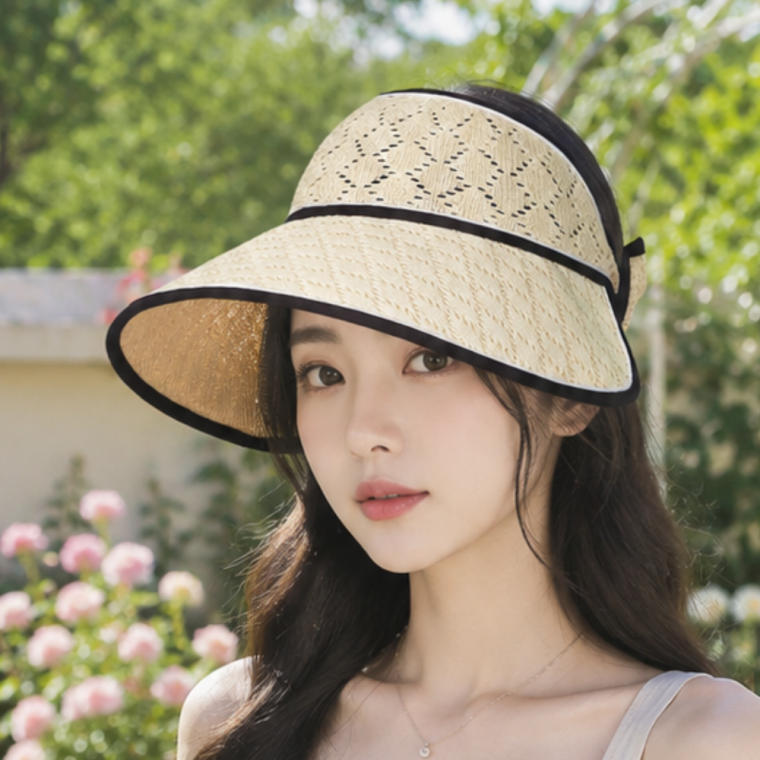 여성 썬캡 여름 챙모자 리본장식