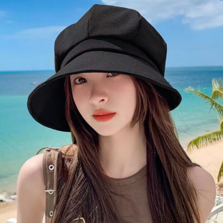 여름 귀여움 와이드챙 가리개 호박 휴양지 해변 버킷햇 여성 햇빛