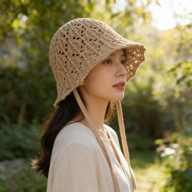 여름 휴양지 여자 버킷햇 끈 니트 벙거지 여행 모자 비치 선캡