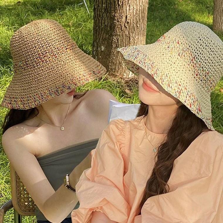 여성 여름 왕골 밀짚 벙거지 버킷햇 모자 밀짚모자 밀집 여자 캠핑 휴양지 해변 휴가