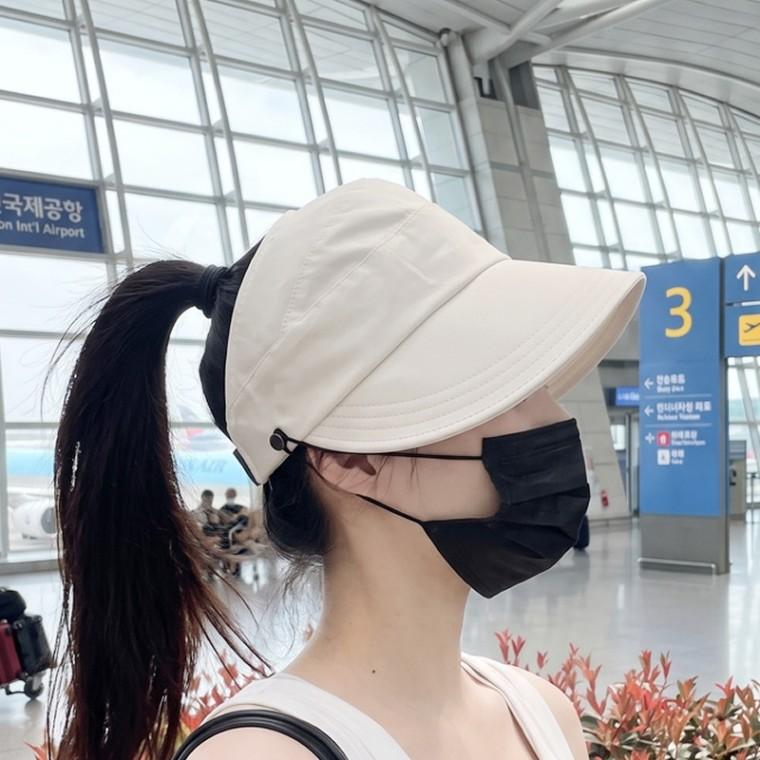 포니테일 썬캡 햇빛 자외선 차단 창 넓은 가리개 중년 여성 여름 모자 버킷햇 여자 선캡