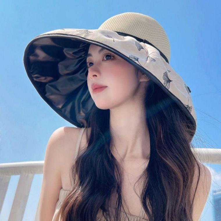 은행잎 블랙 코팅 버킷햇 비치캡 왕골 모자 라탄 밀짚모자 여름 썬캡 돌돌이 여름돌돌이