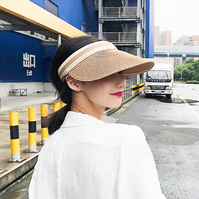 라탄 썬캡 여성 여름 챙넓은 리프 모자 자외선차단