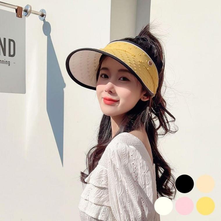 큐빅 브로치 패턴 썬캡 햇빛 차단 모자 시원한 차단썬캡 여자 돌돌이 여름 바캉스 챙넓은