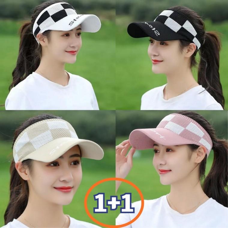 1+1 여성 골프모자 봄 여름 가을 썬캡 챙넓은 체크 모자