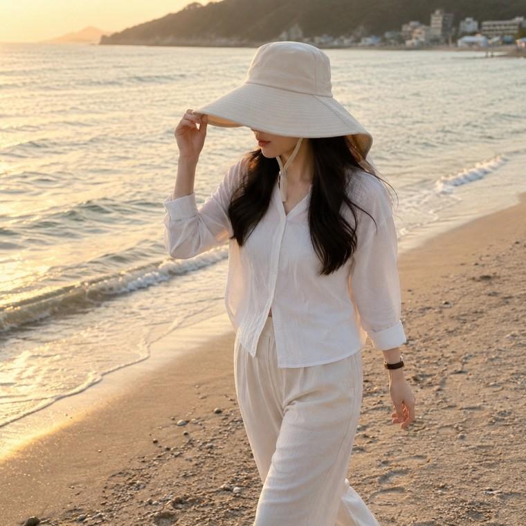 여성 자외선차단 아쿠아캡 선캡 넓은챙 목가리개 접이식 여름 야외용