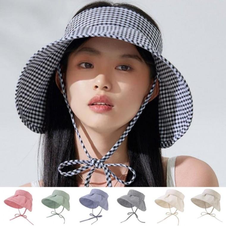 체크 햇빛가리개 모자 썬캡 여성 여름 챙모자 썬햇