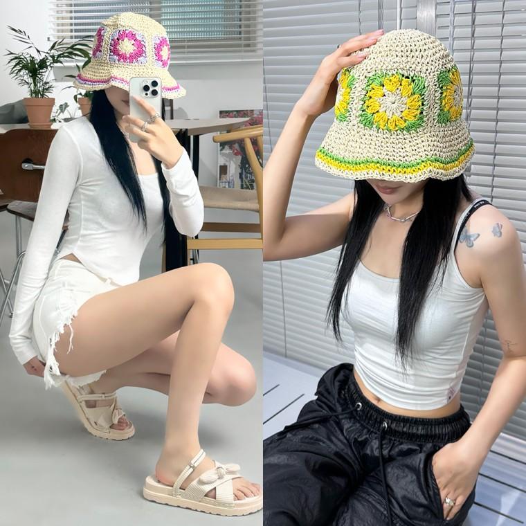 텐시프벙거지 밀짚모자 왕골 여성 버킷햇 여름 뜨개