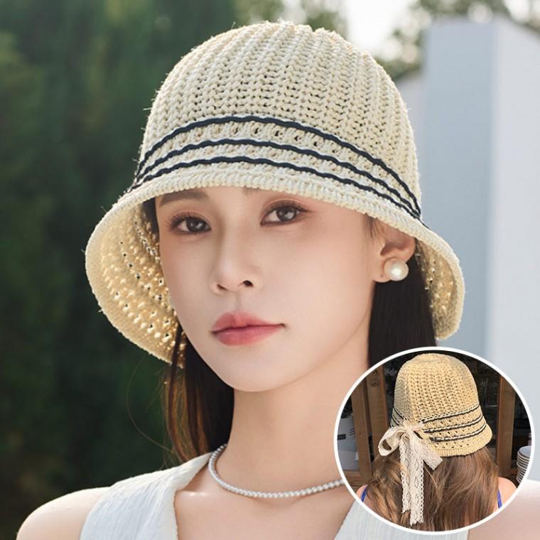 [엠에스]25036 트임 리본 벙거지/간절기모자/여름모자/여성모자/버킷햇/햇빛차단모자