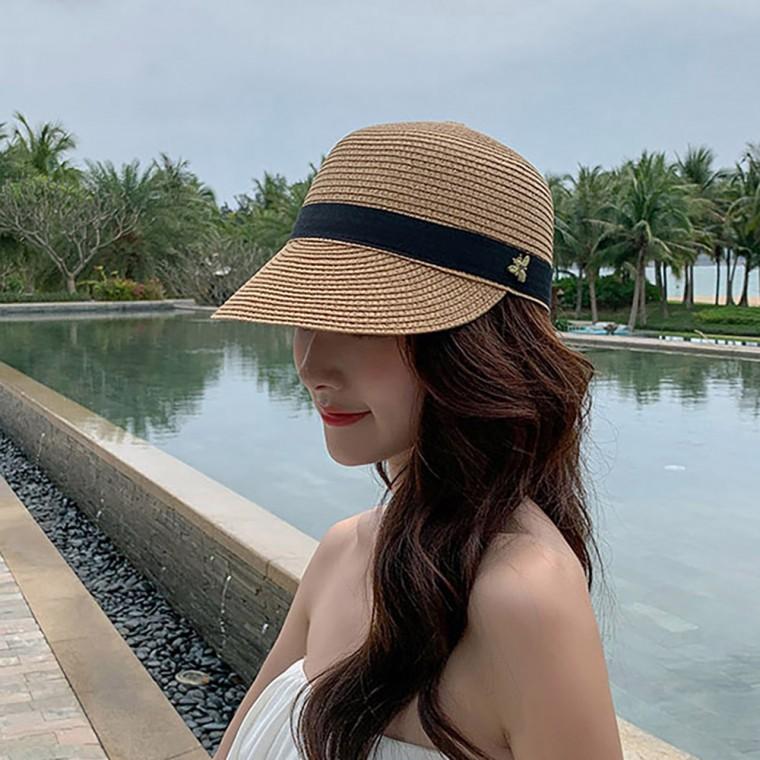 여성 여름 바닷가 나들이 패션 밀짚 찍찍이 볼캡 모자