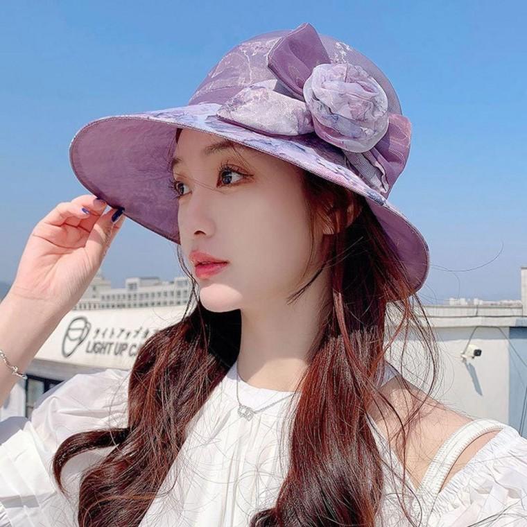 오간자 플라워 버킷햇 여자 모자 여름 꽃모자 할머니 엄마 햇빛 차단 벙거지 꽃무늬 중년