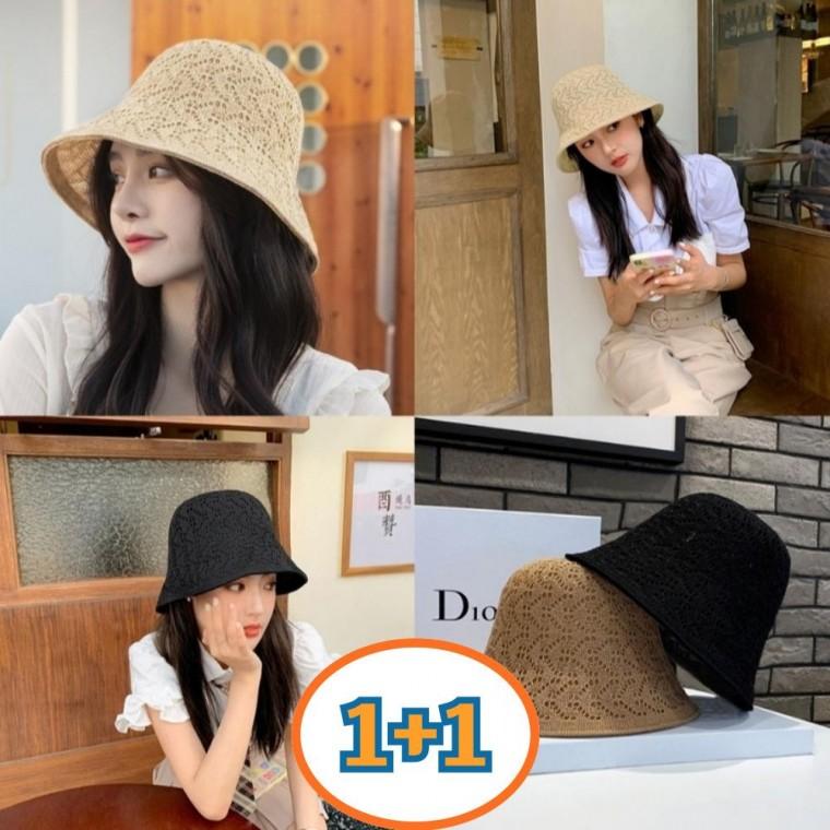1+1 라피아햇 여성 여름 벙거지 사파리 버킷햇 코디 바캉스 모자(2개세트)