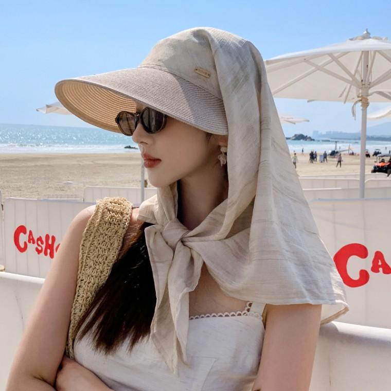 마블 두건 여름 썬캡 챙 모자 해변 여성 휴가 바캉스 와이드 썬햇 밀짚
