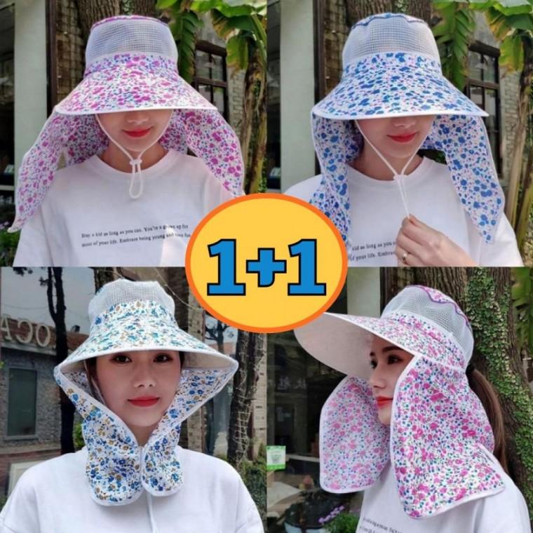 1+1 햇빛가리는모자 여름 농촌 밭일 작업 일모자 목가리개 캐디 모자 썬캡(2개세트)