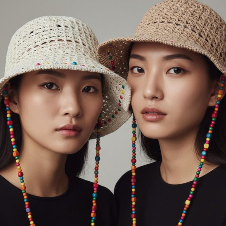 여름 원목 비즈 면사 뜨개 모자 와이어 벙거지 버킷햇