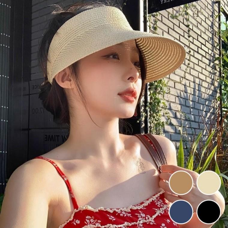 휴대성 좋은 돌돌이 여름 햇빛 차단 밀짚 썬캡 챙모자