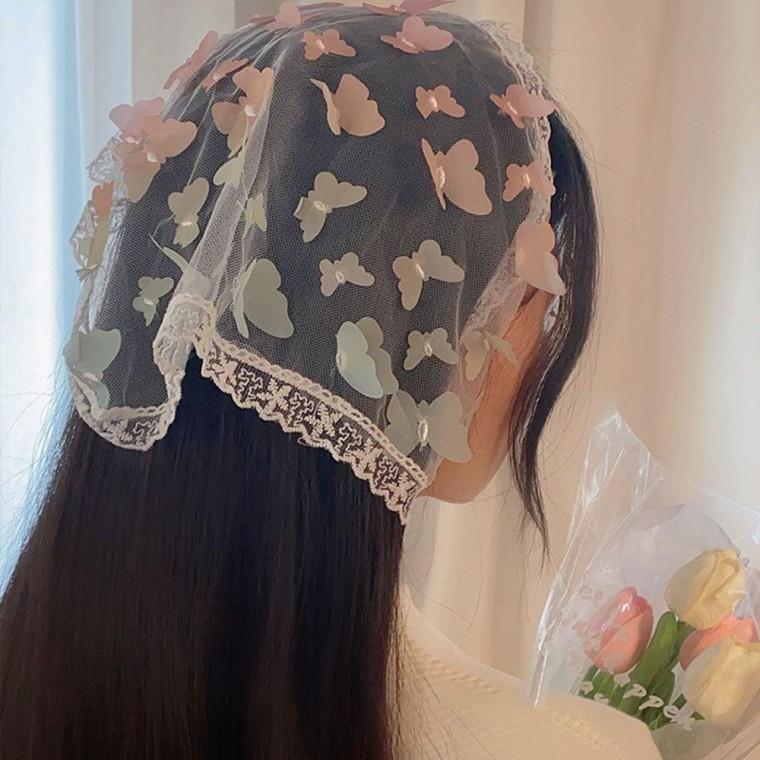 레이스 나비 머리 두건 스카프 여름 삼각두건 헤어 반다나