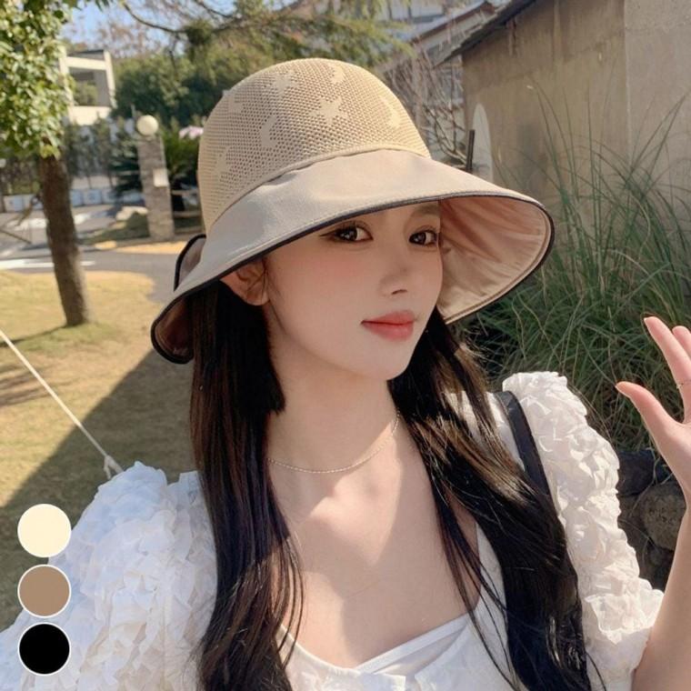 메쉬 별달 배색 버킷햇 비치캡 왕골 모자 라탄 밀짚모자 여름 썬캡 돌돌이 오픈 봄모자