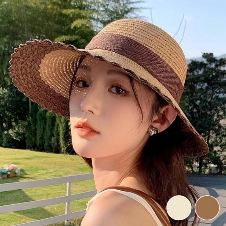 빅리본 배색 레이스 여름 벙거지 버킷햇 비치웨어 밀짚모자