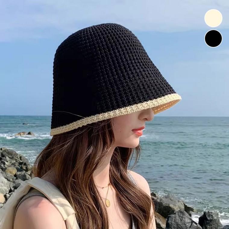 끝단 배색 짜임 통기성 시원한 여름 비치모자 버킷햇