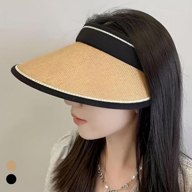 라탄 여성썬캡 햇빛가리개 챙넓은 돌돌이 모자 썬햇