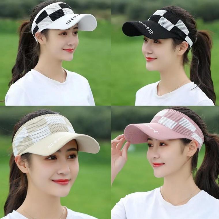 여성골프모자 여름 골프 썬캡 체크 챙넓은 모자