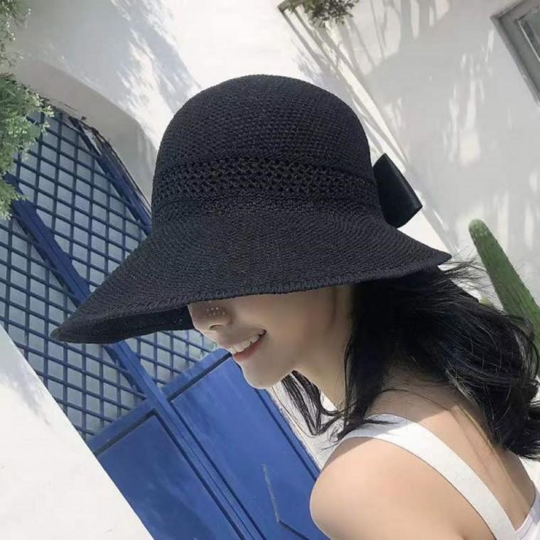 리본 돌돌이 망사 썬캡 블랙