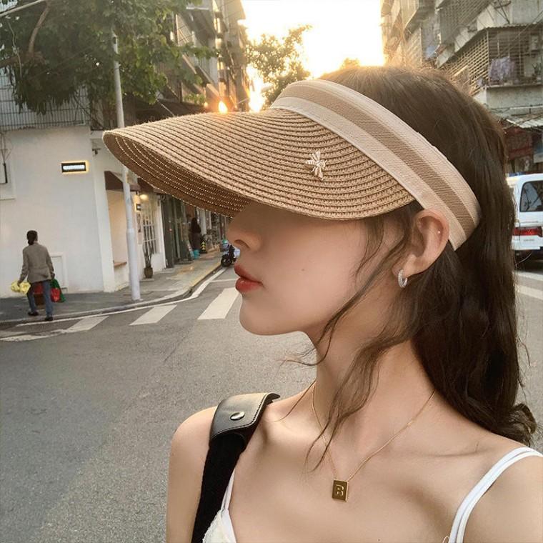 자외선차단 시원한 라탄 골드리본 썬캡  바캉스 여성 모자