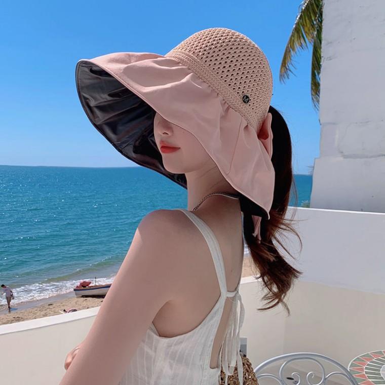 엠써클 선커버 리본 챙모자 썬캡 모자 / 넓은챙 챙모자 왕골모자 자외선차단 접이식모자 햇빛가리개