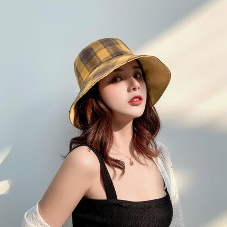양면 체크 패턴 벙거지 모자/면모자/버킷햇/ 썬캡/여성모자/여자모자
