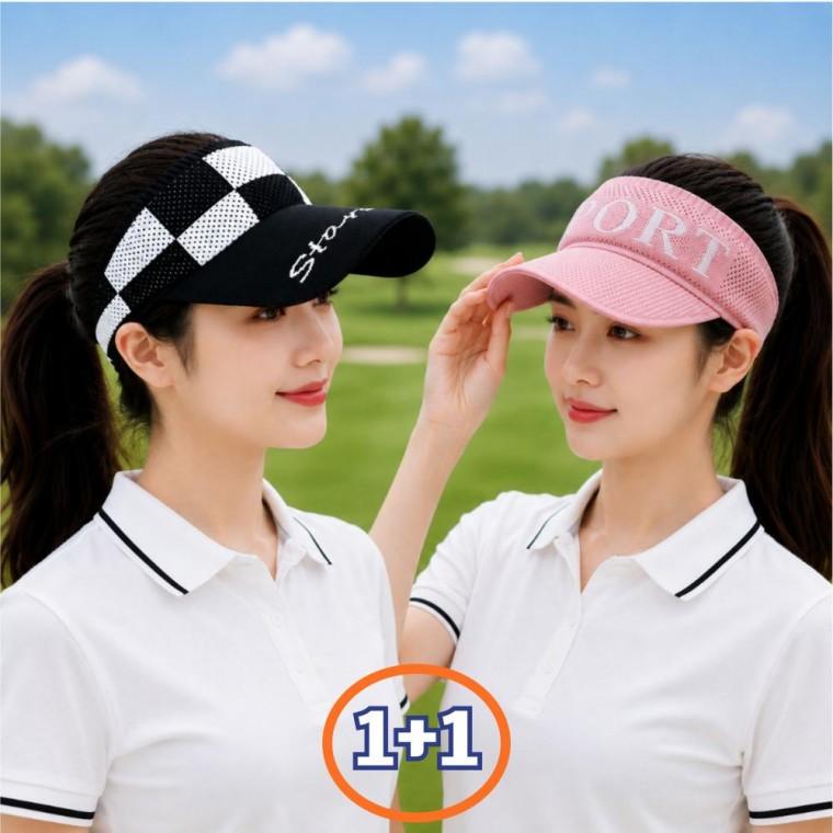 (2개세트) 여성 골프 썬캡 니트 체크 스포츠 SPORT 모자 선캡 세트