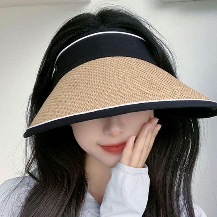 라탄 햇빛 자외선 차단 휴대용 돌돌이 여성 선캡 모자 썬캡 가리개 비치 UV 왕골 야외