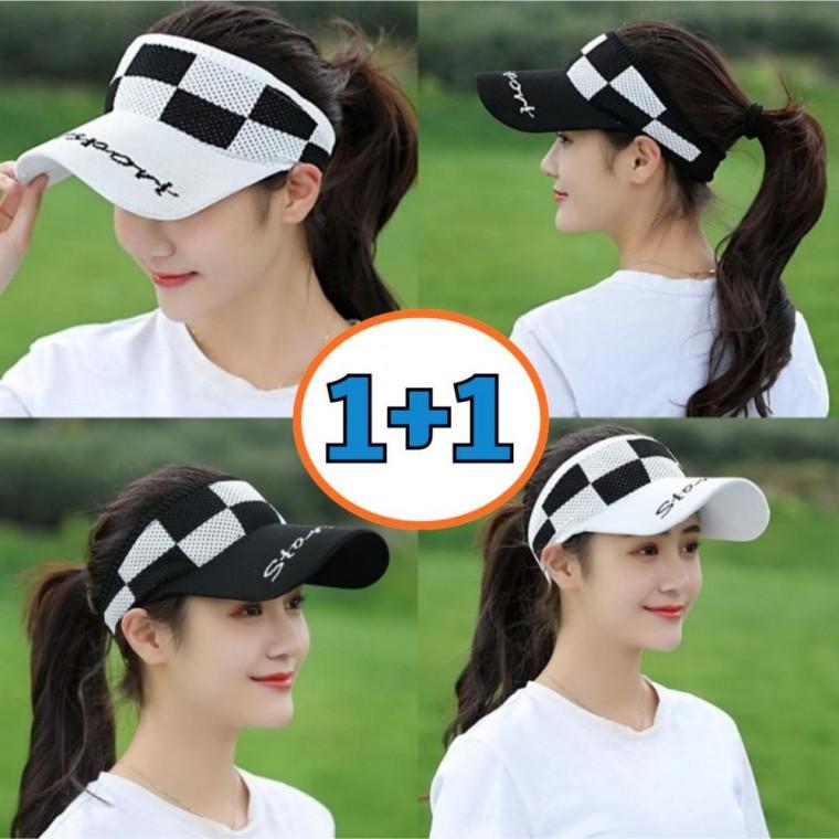 1+1 여성골프모자 여름 골프 썬캡 체크 챙넓은 모자 (2개세트)