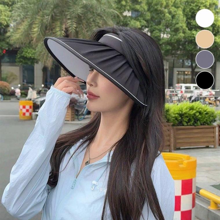 와이드 여성스럼 귀까지 햇빛차단 주름무늬 넓은 썬캡