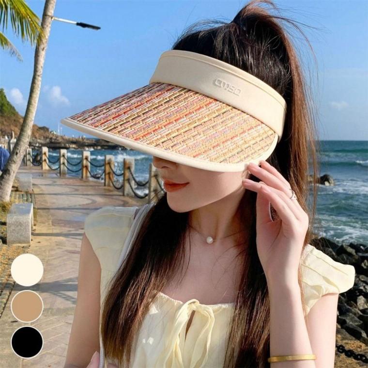 컬러 밀짚 햇빛 차단 썬캡 모자 선캡 가리개 비치 UV 왕골 라탄 야외 등산