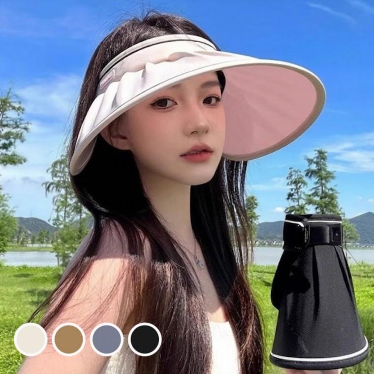 여성 조절 가능 밴딩형 예쁜 주름 와이드 햇빛 차단 썬캡