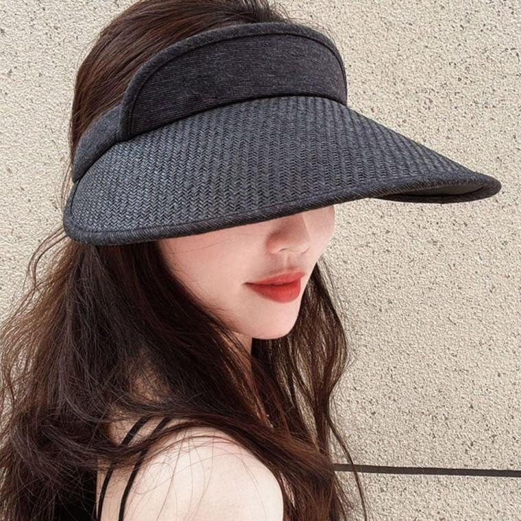 여성 자외선 햇빛 가리개 차단 모자 라탄 썬캡 블랙 썬바이저 여성썬캡 농사 선캡 창모자