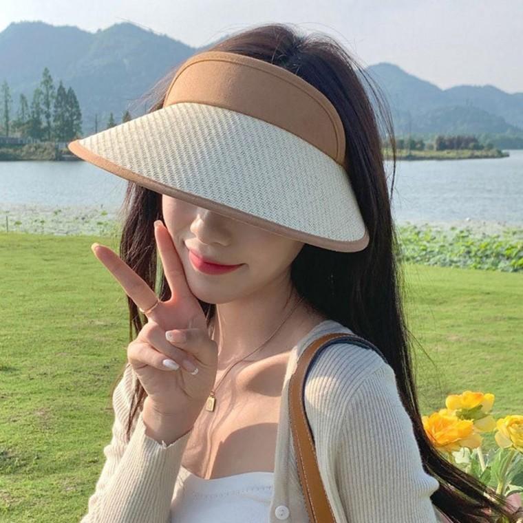 여성 자외선 햇빛 가리개 차단 모자 라탄 썬캡 ivory 썬바이저 여성썬캡 농사 선캡